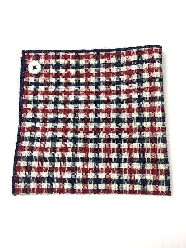 Navy and Red Checkered Pocket Square