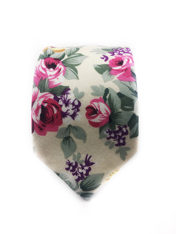 Cream Floral Cotton Tie