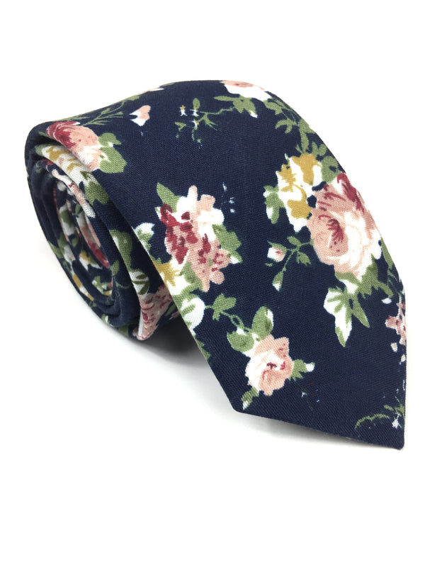 Navy Floral Cotton NeckTie | G+Co. Apparel