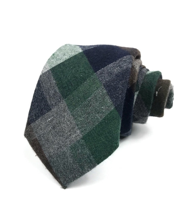 Green, Navy and Brown Plaid Tie