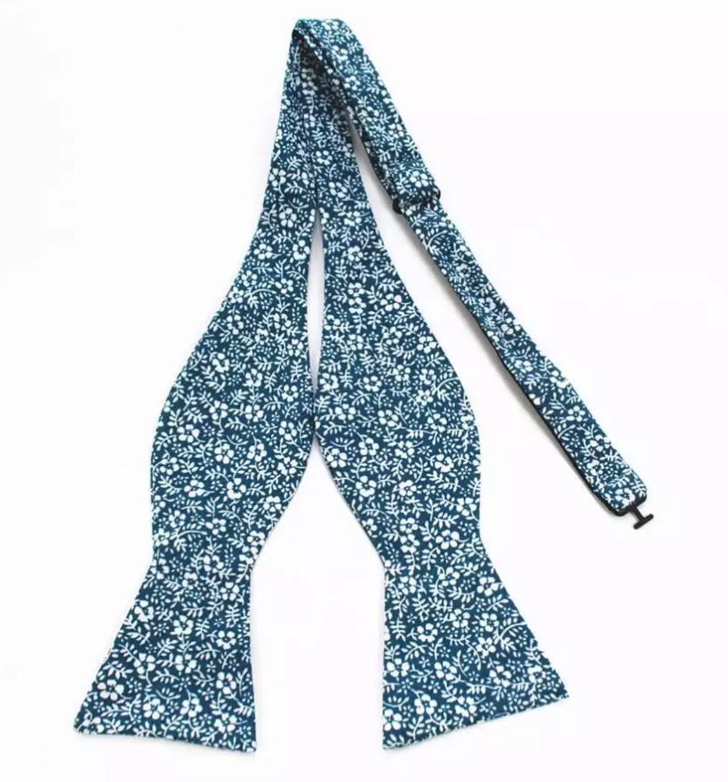 Cerulean Blue Floral Bow Tie