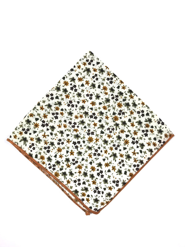 Tan and White Floral Pocket Square