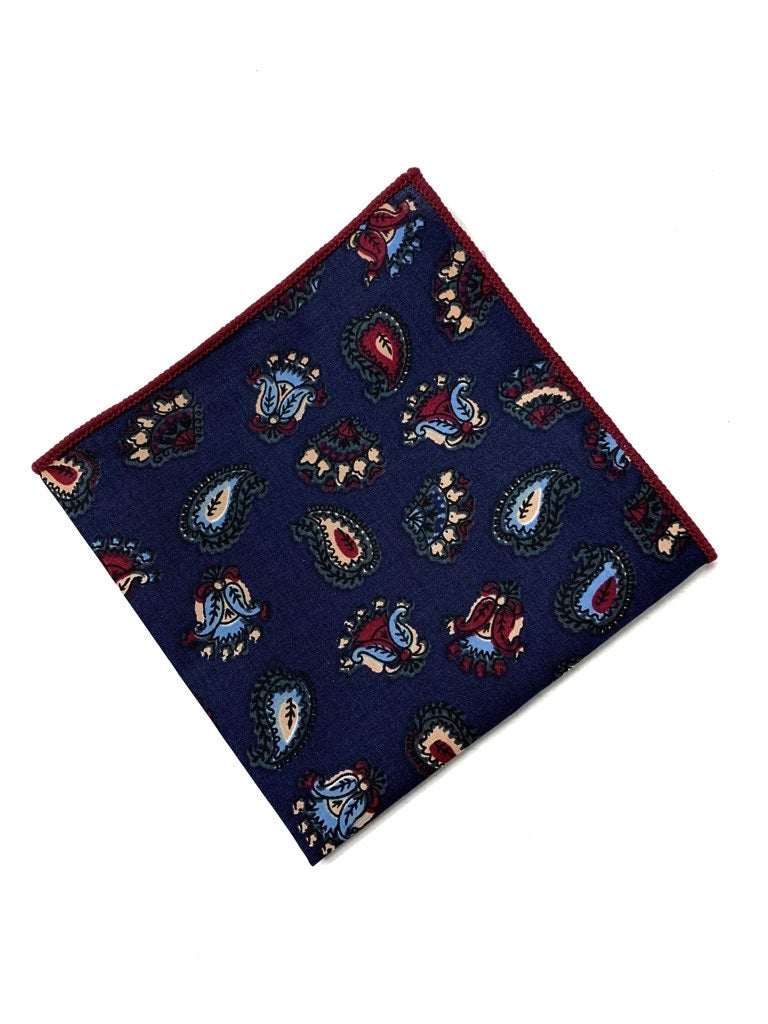 Navy and Red paisley pocket square